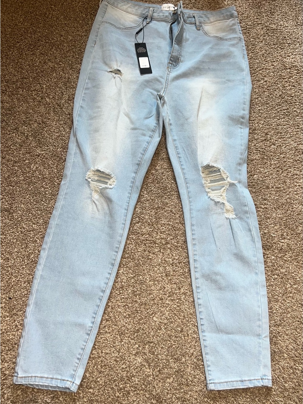 Fashion Nova Light Blue Ripped Skinny Jeans